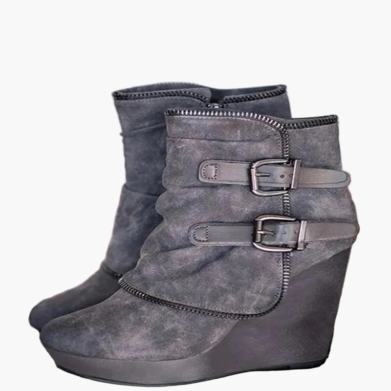 Damen Keilabsatz Stiefeletten mit Doppel-Schnalle für Herbst und Winter