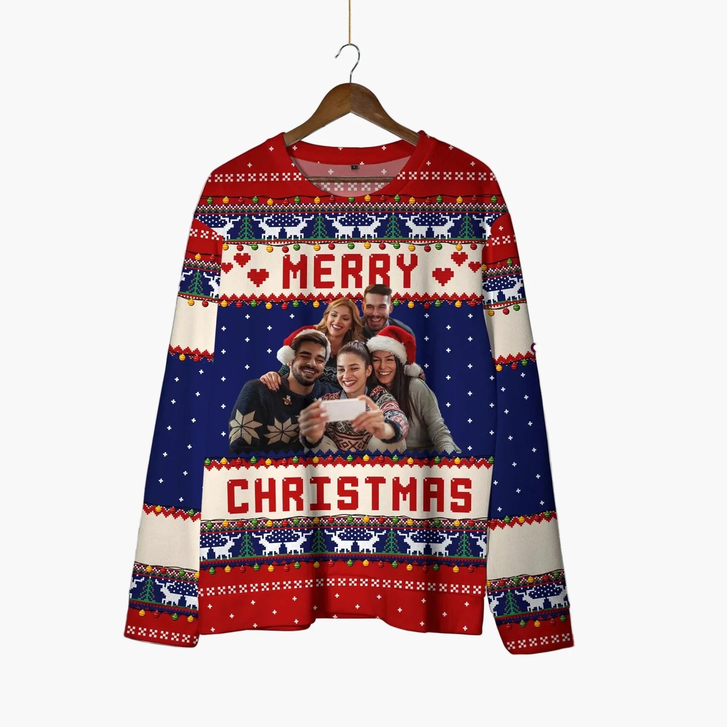 Unisex Weihnachts-Sweatshirt mit Fotodruck – Lustiger Ugly Christmas Pullover für Freunde & Familie