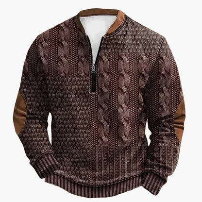 Herren Strickpullover mit halbem Reißverschluss – Modischer Freizeit-Sweater im Patchwork-Look