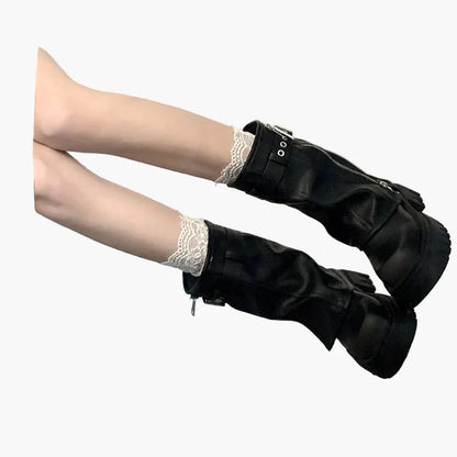 Damen Plateau Stiefel mit Reißverschluss und Schnalle – Trendige Mid-Calf Boots für Herbst & Winter