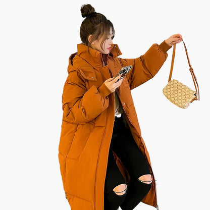 Damen Winter Steppmantel Lang mit Kapuze – Modischer Oversize Parka für kalte Tage