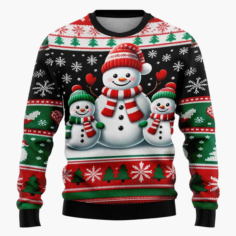 Unisex Weihnachtspullover mit Santa und Schneemann – Lustiger Pullover für Weihnachten, Winter & Feier
