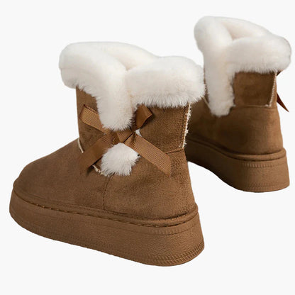Damen Winter Stiefeletten mit Fellbesatz und Schleifendetail – Modische warme Boots für kalte Tage