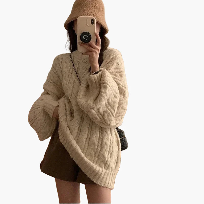 Damen Oversize Strickpullover mit Zopfmuster – Lässiger Herbst-Winter Look für jeden Tag