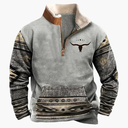 Herren Wild West Vintage Outdoor Pullover im Cowboy-Stil mit Stehkragen