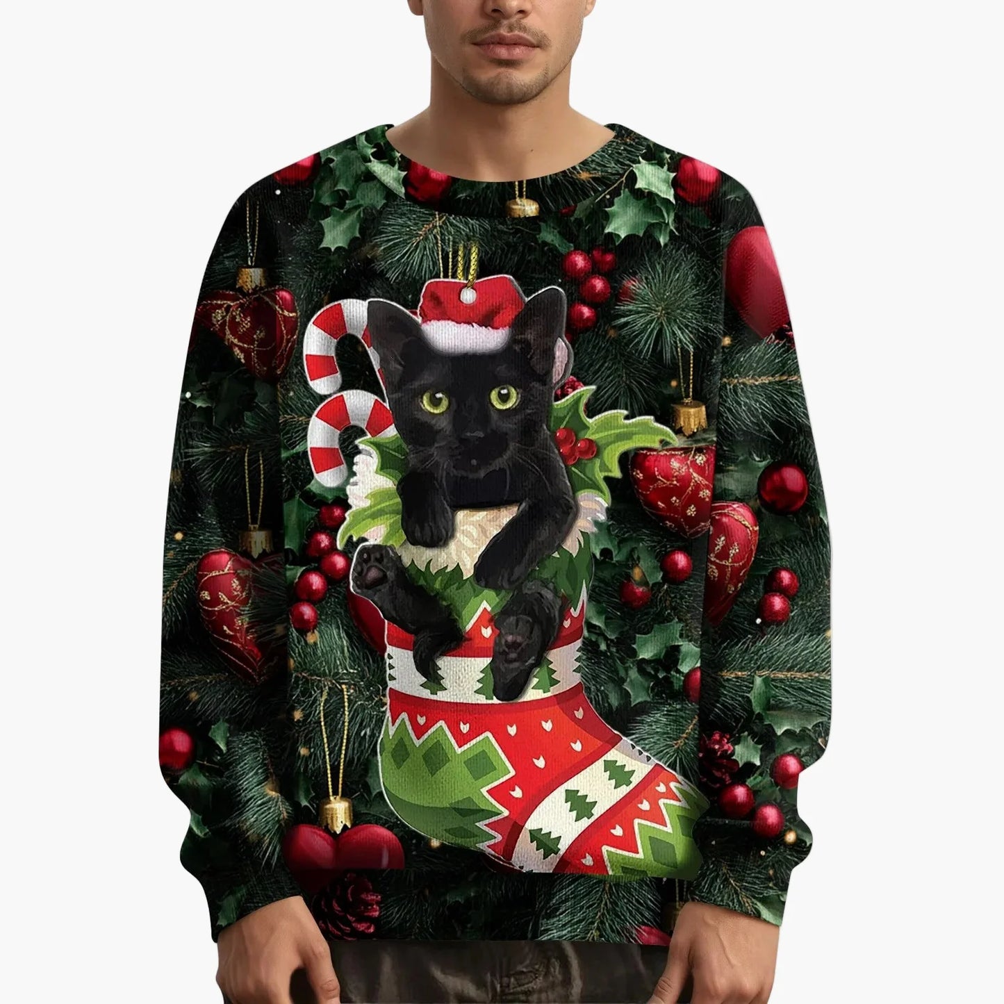 Herren Weihnachtspullover mit Katzenmotiv – Lustiger Weihnachts-Sweater für festliche Anlässe