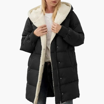 Damen Winter Steppmantel mit Kapuze, Langer Puffer-Jacke, Alltag & Freizeit
