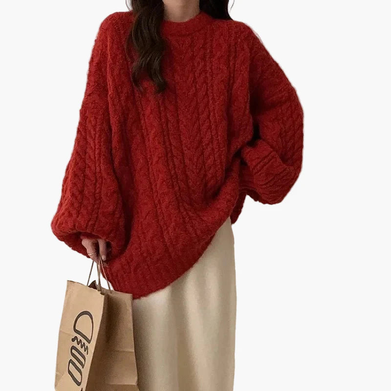Damen Oversize Strickpullover mit Zopfmuster – Lässiger Herbst-Winter Look für jeden Tag