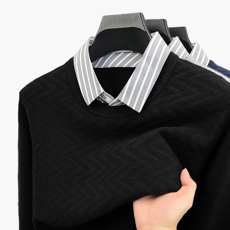 Herren Pullover mit Streifenhemdkragen – Eleganter Business Casual Look für Büro und Alltag