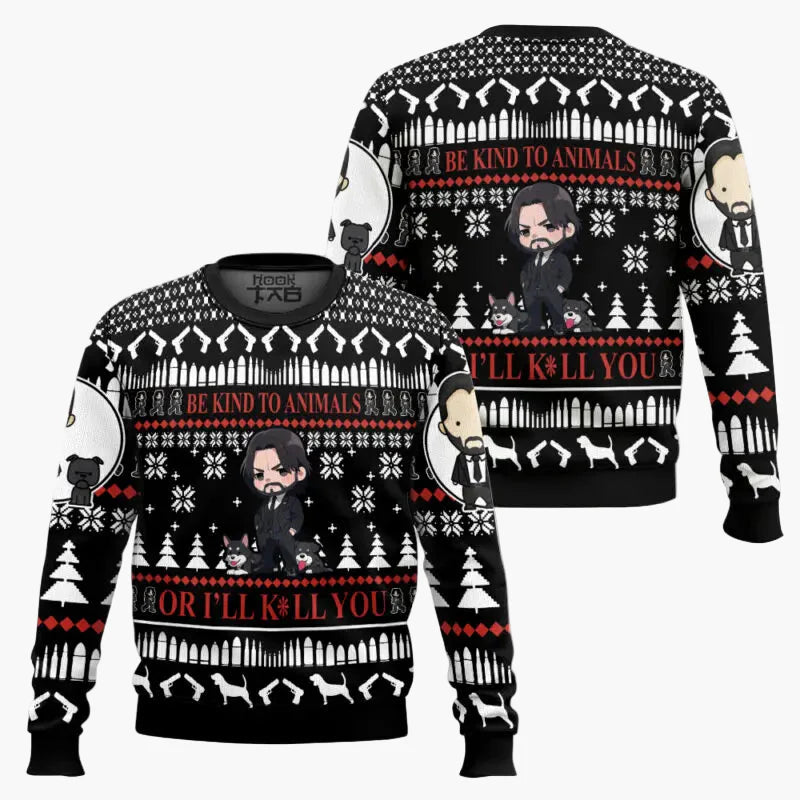 Herren Weihnachtspullover John Wick Ugly Christmas Sweater – Lustiger Film-Fan Pullover für die Feiertage