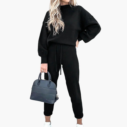 Damen Freizeit Zweiteiler Set – Modisches Lounge- und Streetwear-Outfit mit weitem Bein und Langarm