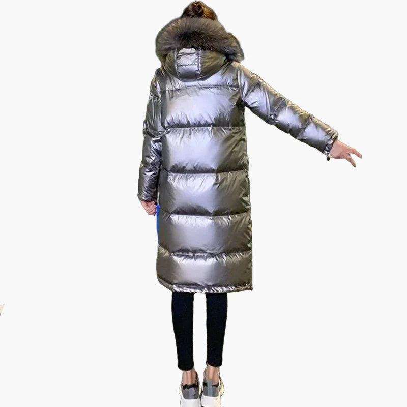 Damen Winter Steppmantel mit Kapuze und Fellkragen, modischer langer Parka für kalte Tage