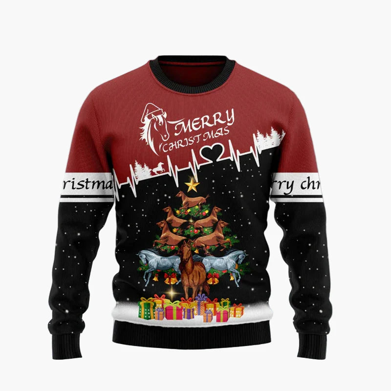 Herren Weihnachtspullover mit lustigem Pferde-Motiv – Ugly Christmas Sweater für Festtage und Partys