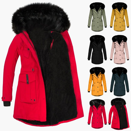 Damen Winterjacke Vintage Stil mit Kapuze und Fellkragen – Eleganter Mantel für Alltag & Freizeit