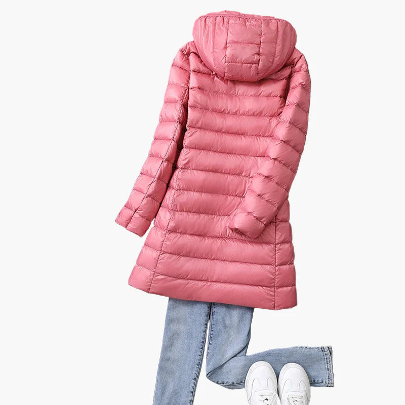 Damen Winter Steppmantel mit Kapuze – Stilvoller langer Outdoor-Puffer für Alltag und Freizeit