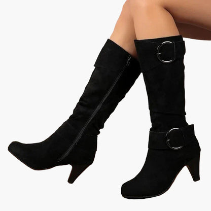 Damen Stiefeletten mit Absatz und Schnalle – Modische hohe Stiefel für Alltag und Büro