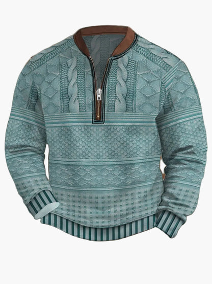 Herren Pullover mit Vintage-Look und halbem Reißverschluss – Stilvoller Freizeit-Sweater für Alltag und Outdoor