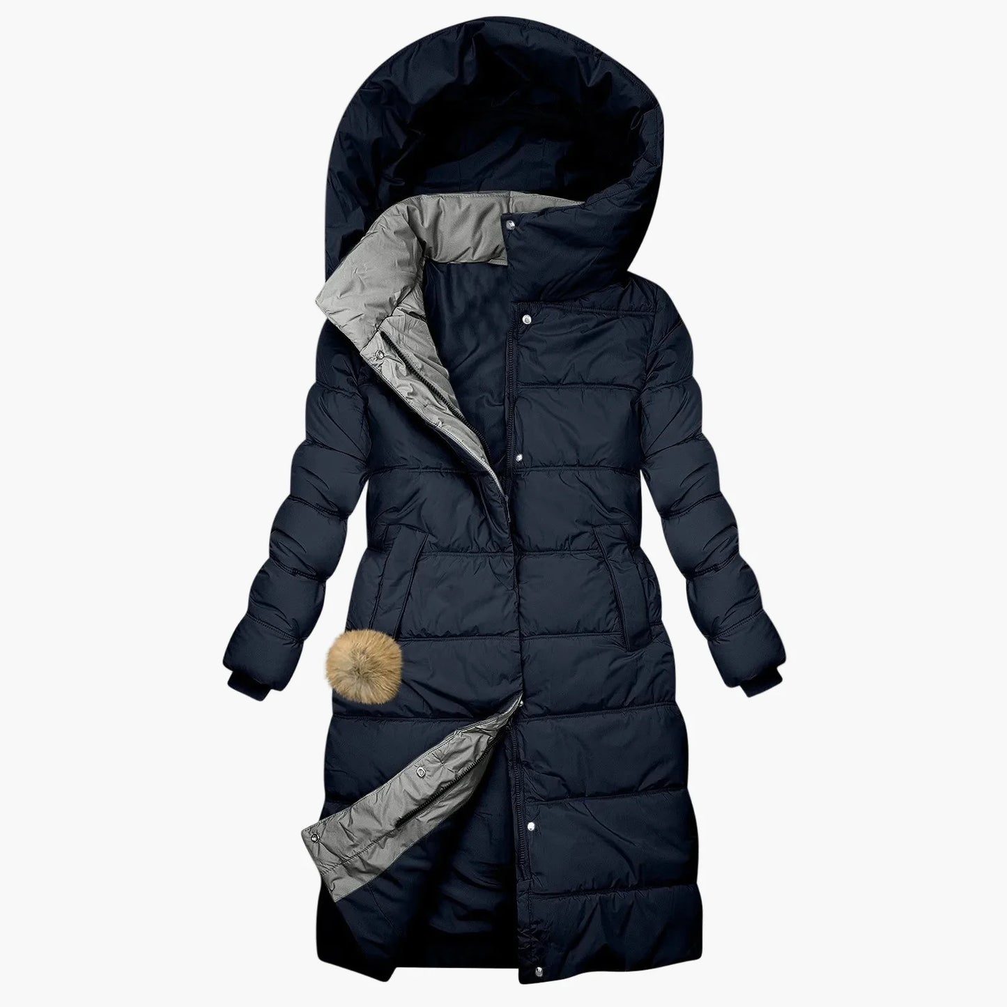 Damen Winter Steppmantel Lang mit Kapuze – Eleganter Outdoor Wintermantel für Alltag und Freizeit