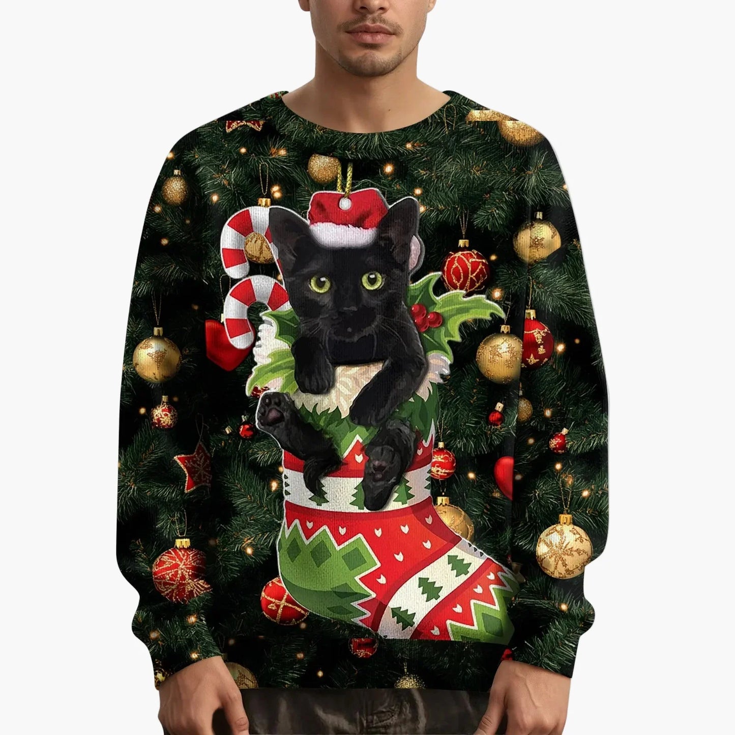Herren Weihnachtspullover mit Katzenmotiv – Lustiger Weihnachts-Sweater für festliche Anlässe
