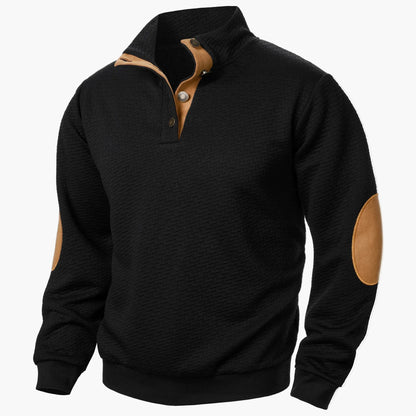 Herren Pullover im Retro-Stil mit Stehkragen und Ellenbogenpatches – Eleganter Freizeit-Sweater für Alltag und Büro