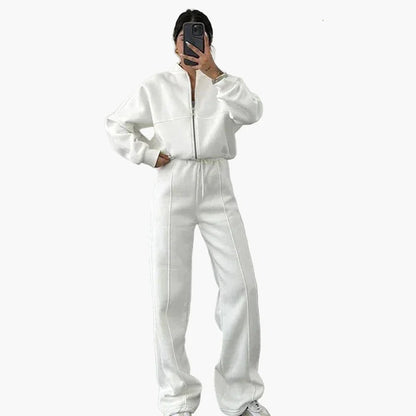 Damen Oversize Trainingsanzug Zweiteiler Freizeit Set mit weiter Hose und Jacke – Modernes Streetwear Outfit