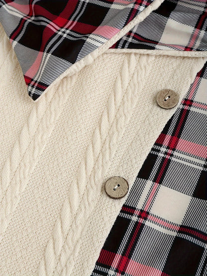 Damen Kapuzenkleid mit Karomuster und Knopfleiste – Modisches Herbst/Winter Freizeitkleid