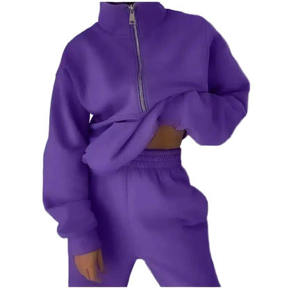 Damen Freizeit Trainingsanzug mit Reißverschluss – Modischer Zweiteiler für Sport und Alltag