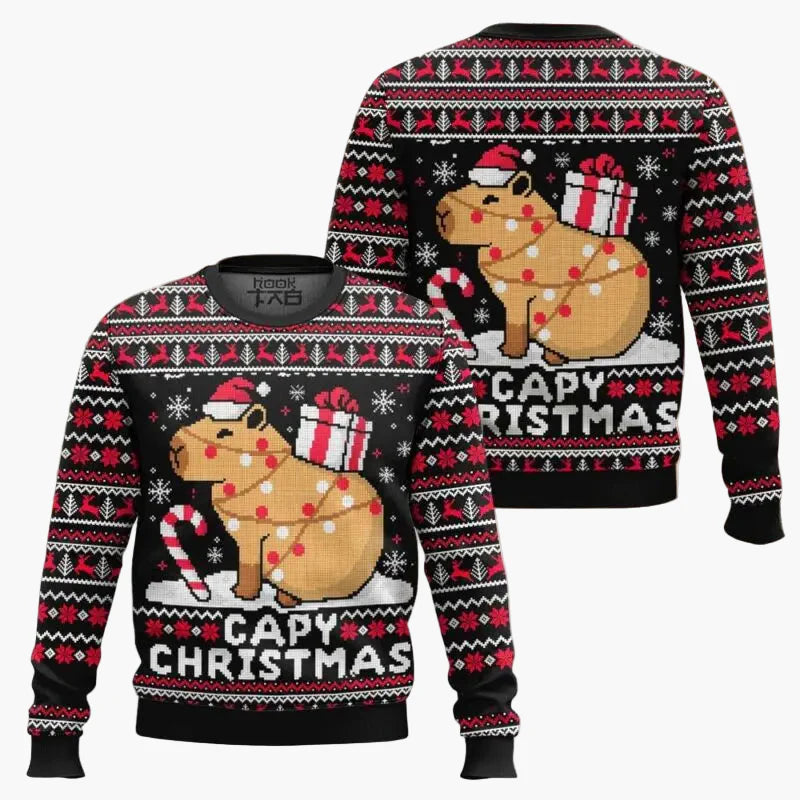 Herren Weihnachtspullover mit Capybara-Motiv – Lustiger Ugly Christmas Sweater für Erwachsene