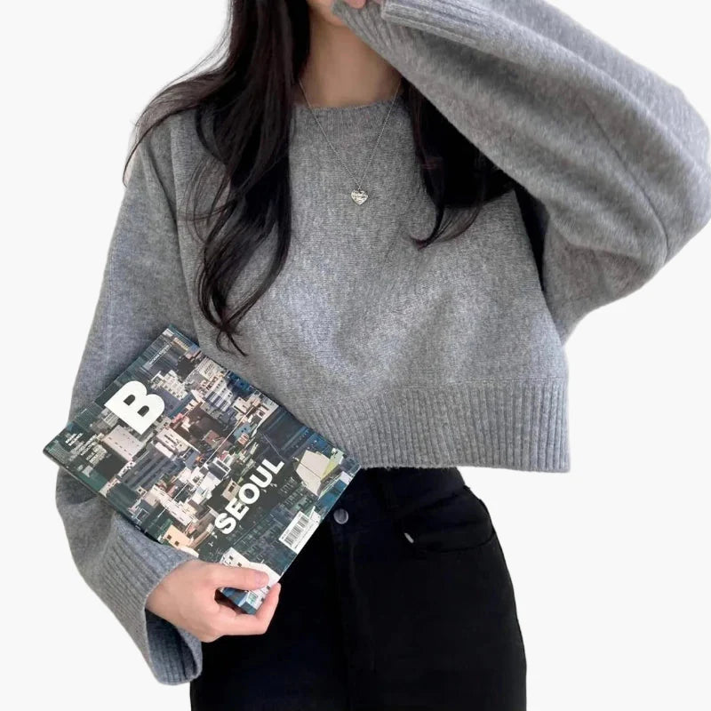 Damen Cropped Strickpullover mit weiten Ärmeln – Modisches Freizeit-Outfit