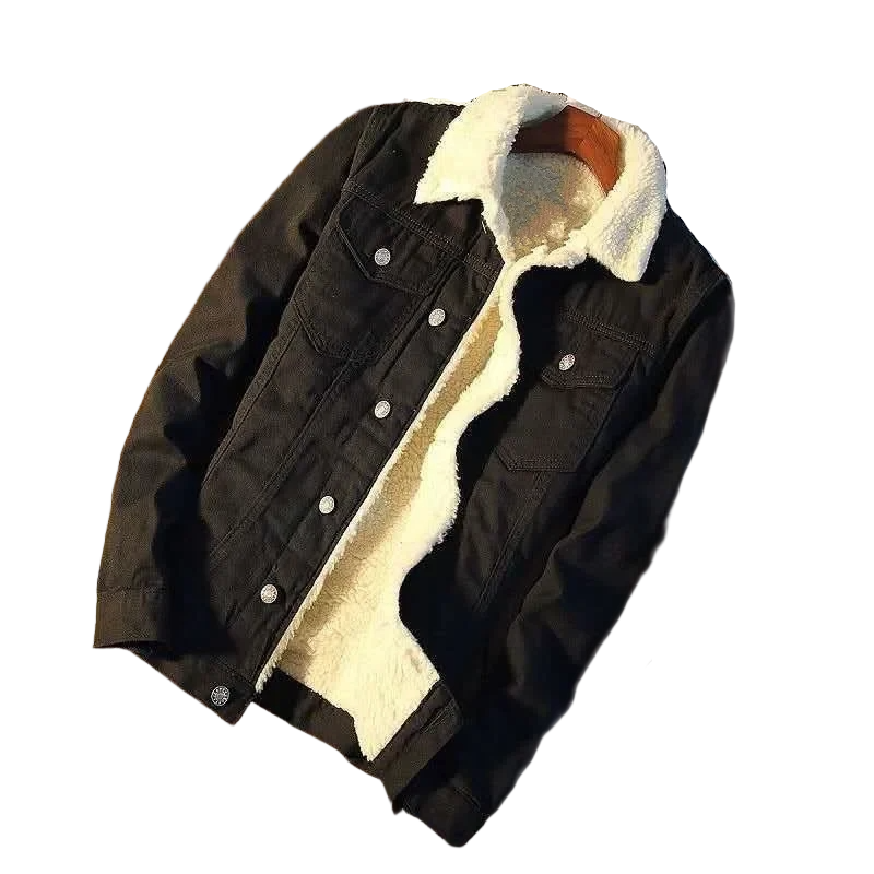 Herren Freizeit Jeansjacke im Lammfell-Stil – Modische Übergangsjacke für Alltag und Ausgehen