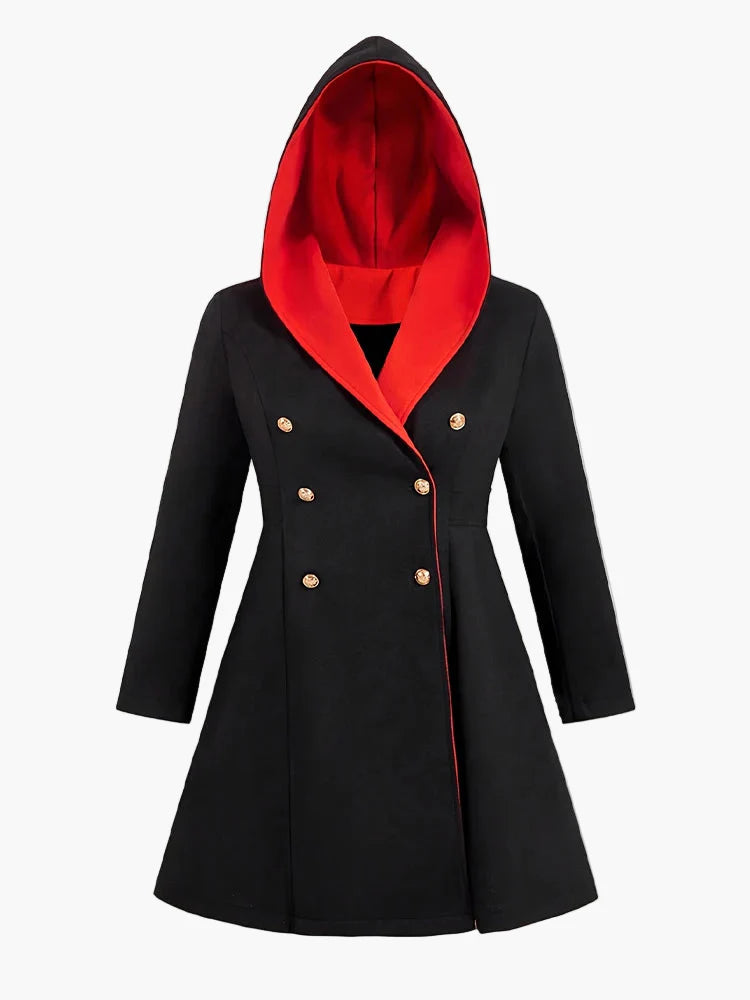 Damen Kapuzenmantel mit Doppelreihe, Vintage-Stil, Herbst Winter, Plus Size, Eleganter Look