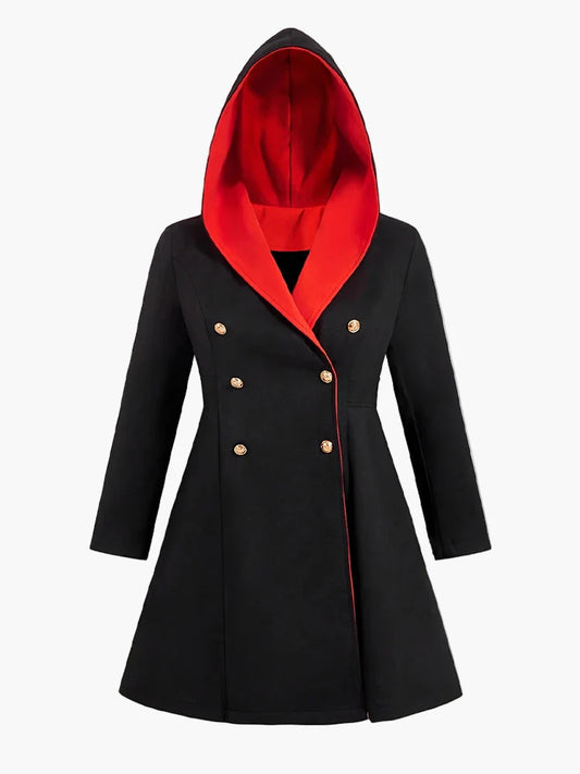 Damen Kapuzenmantel mit Doppelreihe, Vintage-Stil, Herbst Winter, Plus Size, Eleganter Look