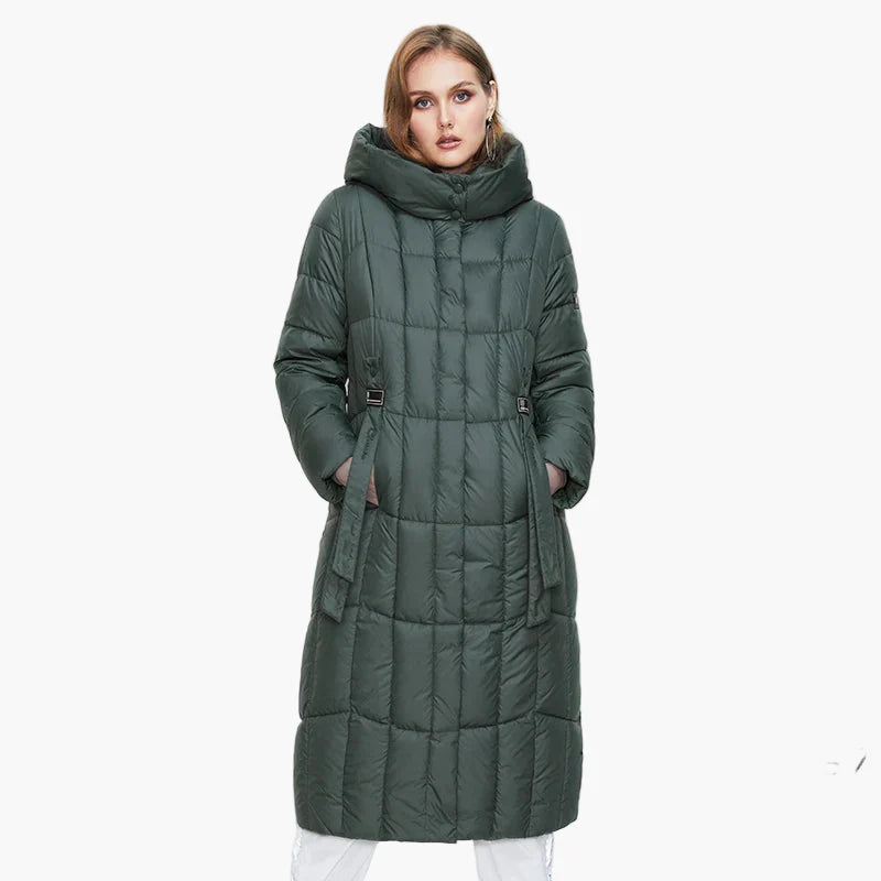 Damen Winter Steppmantel mit Kapuze, modischer langer Übergangsparka, ideal für kalte Tage