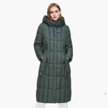 Damen Winter Steppmantel mit Kapuze, modischer langer Übergangsparka, ideal für kalte Tage
