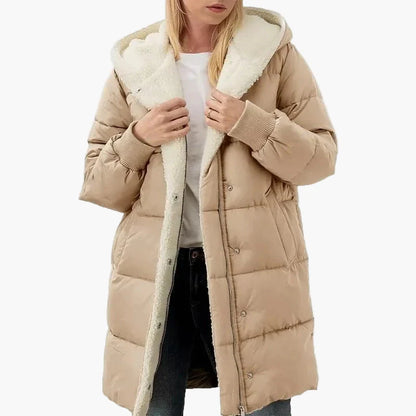 Damen Winter Steppmantel mit Kapuze, Langer Puffer-Jacke, Alltag & Freizeit