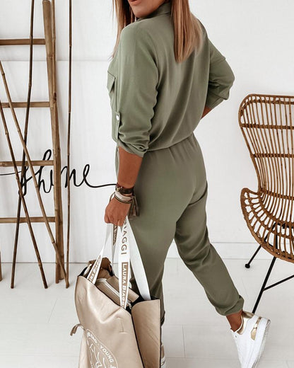 Damen Jumpsuit Einteiler Freizeit Elegant Modern mit Taschen – Perfekt für Alltag & Ausgehen