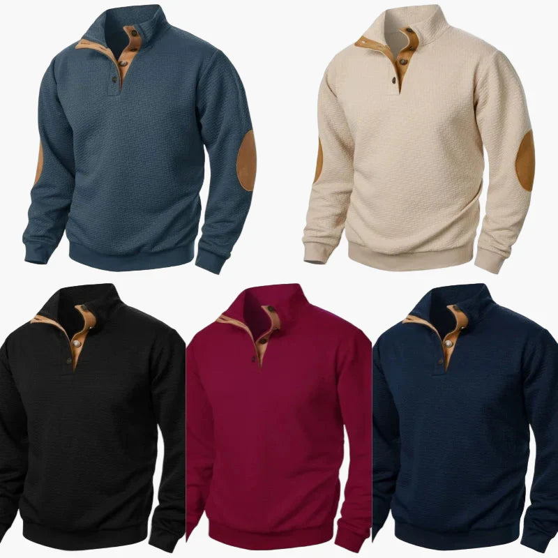 Herren Pullover im Retro-Stil mit Stehkragen und Ellenbogenpatches – Eleganter Freizeit-Sweater für Alltag und Büro