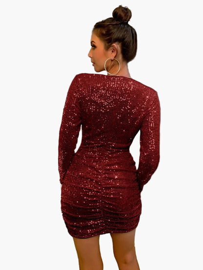Damen Partykleid mit Pailletten und tiefem V-Ausschnitt – Elegantes Minikleid für festliche Anlässe und Clubbing