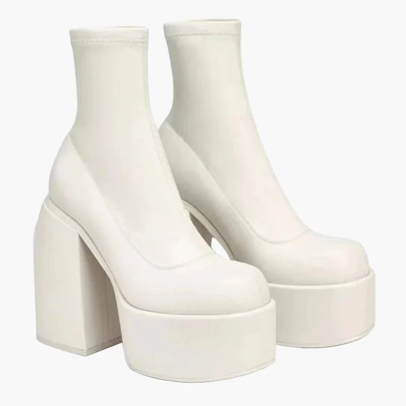Damen Plateau Stiefeletten mit Blockabsatz – Trendige High Heel Boots für Partys und Alltag
