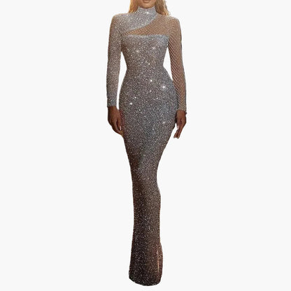 Damen Glitzer Abendkleid Langarm Elegant Bodycon Party Ballkleid