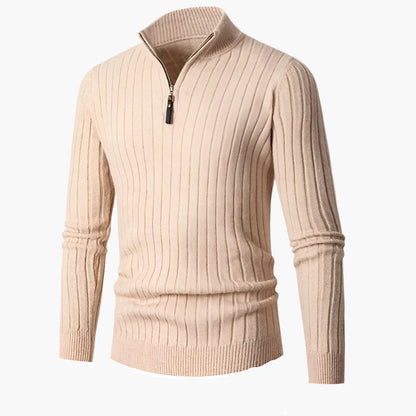 Herren Strickpullover mit Stehkragen und halbem Reißverschluss – Eleganter Freizeitpullover für Alltag und Büro