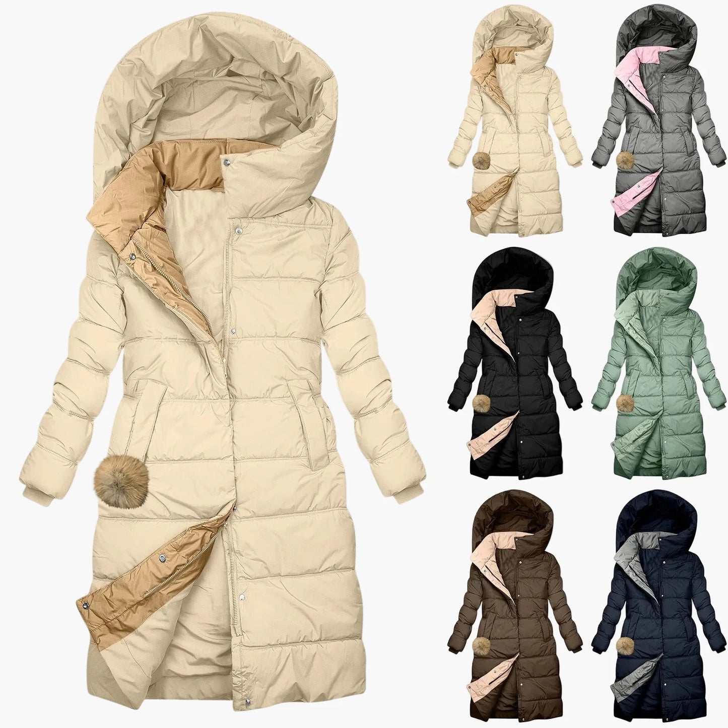 Damen Winter Steppmantel Lang mit Kapuze – Eleganter Outdoor Wintermantel für Alltag und Freizeit