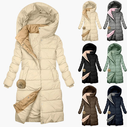Damen Winter Steppmantel Lang mit Kapuze – Eleganter Outdoor Wintermantel für Alltag und Freizeit