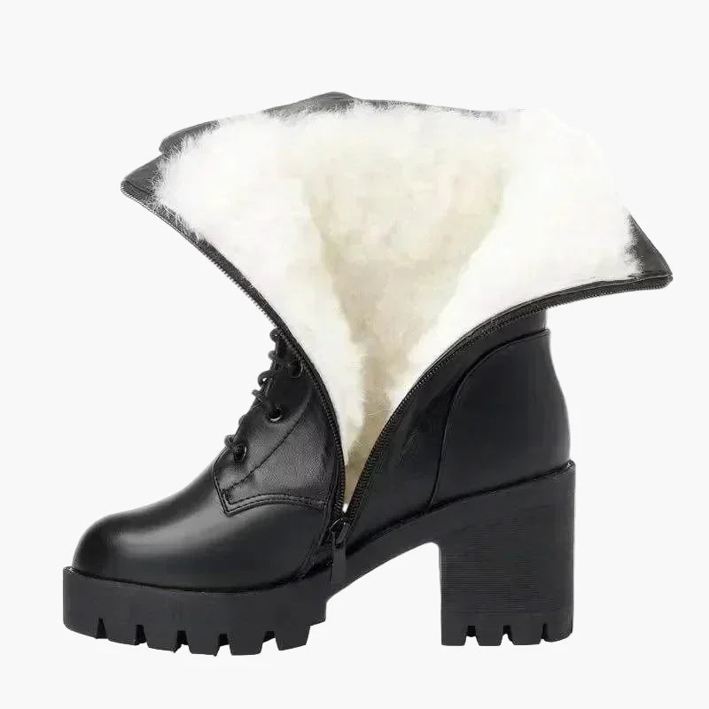 Damen Winter Stiefeletten mit Absatz und Schnürung, Warm Gefüttert, Modisch und Komfortabel