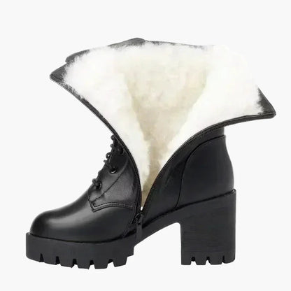 Damen Winter Stiefeletten mit Absatz und Schnürung, Warm Gefüttert, Modisch und Komfortabel