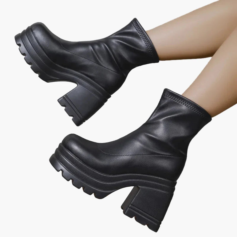 Damen Plateau Stiefeletten mit Blockabsatz – Trendige High Heel Boots für Partys und Alltag