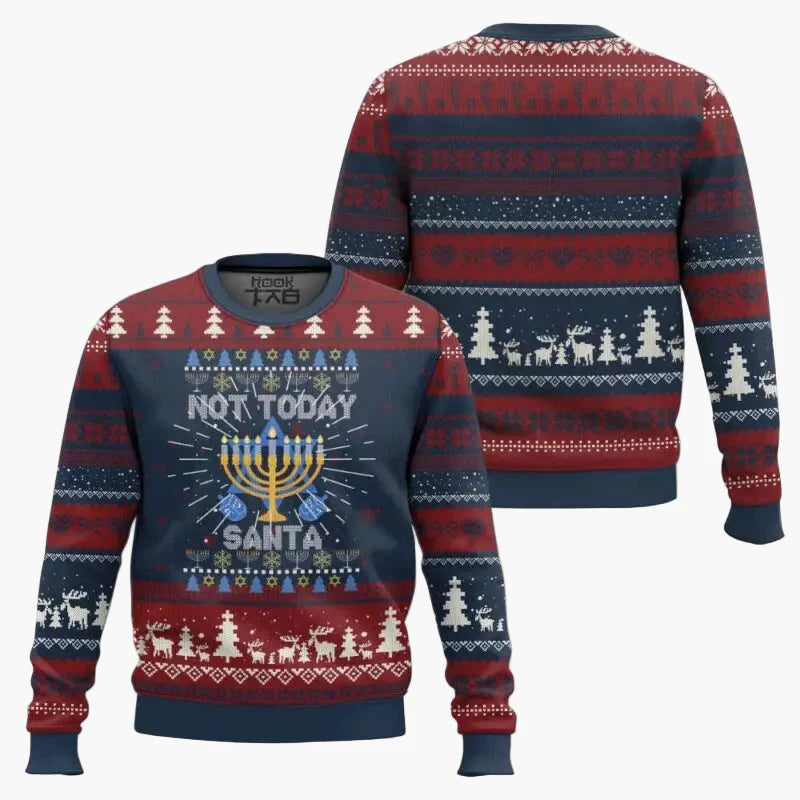 Unisex Weihnachtspullover Ugly Sweater – Lustiger Hanukkah Pullover "Not Today Santa" für Feiertage und Partys
