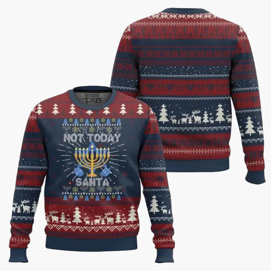 Unisex Weihnachtspullover Ugly Sweater – Lustiger Hanukkah Pullover "Not Today Santa" für Feiertage und Partys