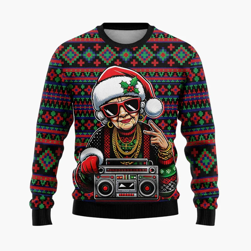 Herren Ugly Christmas Sweater Hip Hop Santa Claus – Lustiger Weihnachtspullover für Partys & Freizeit