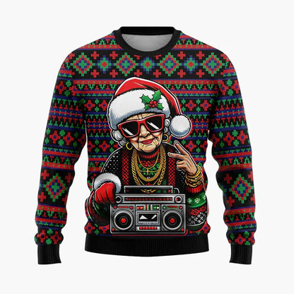 Herren Ugly Christmas Sweater Hip Hop Santa Claus – Lustiger Weihnachtspullover für Partys & Freizeit